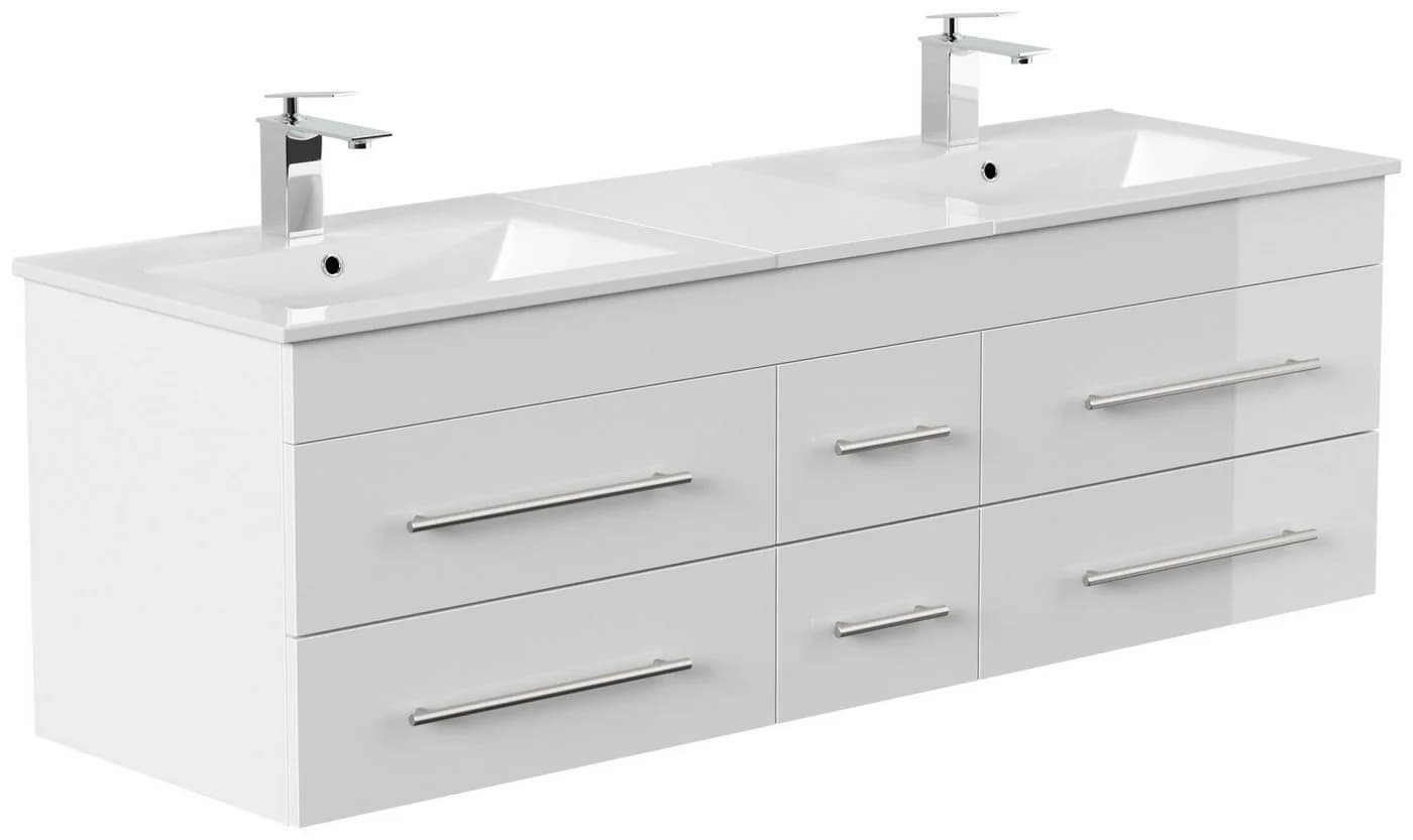 Magnolia Home Badmöbelset Roma XL 2-teilig mit LED Spiegel Weiss Hochglanz