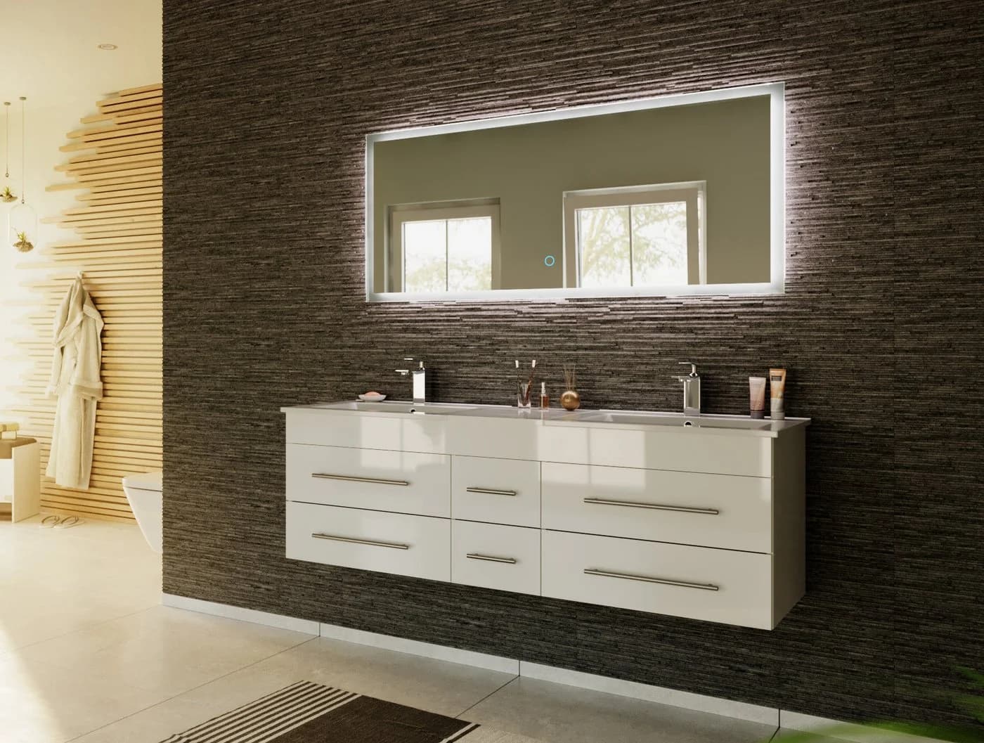 Magnolia Home Badmöbelset Roma XL 2-teilig mit LED Spiegel Weiss Hochglanz - Bild 2