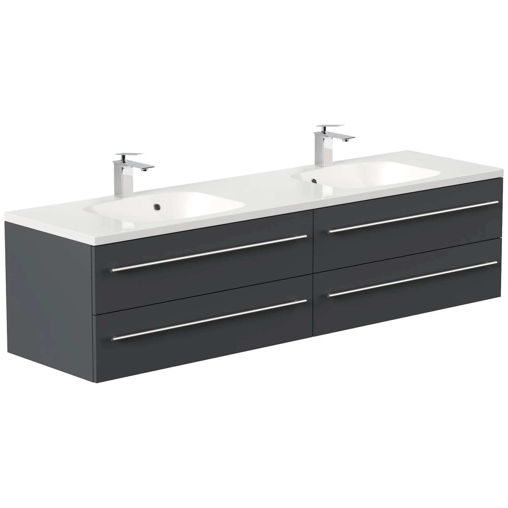 Badmöbel Geant 180 weiss hochglanz Waschtischunterschrank mit Mineralguss-Waschbecken - Bild 2
