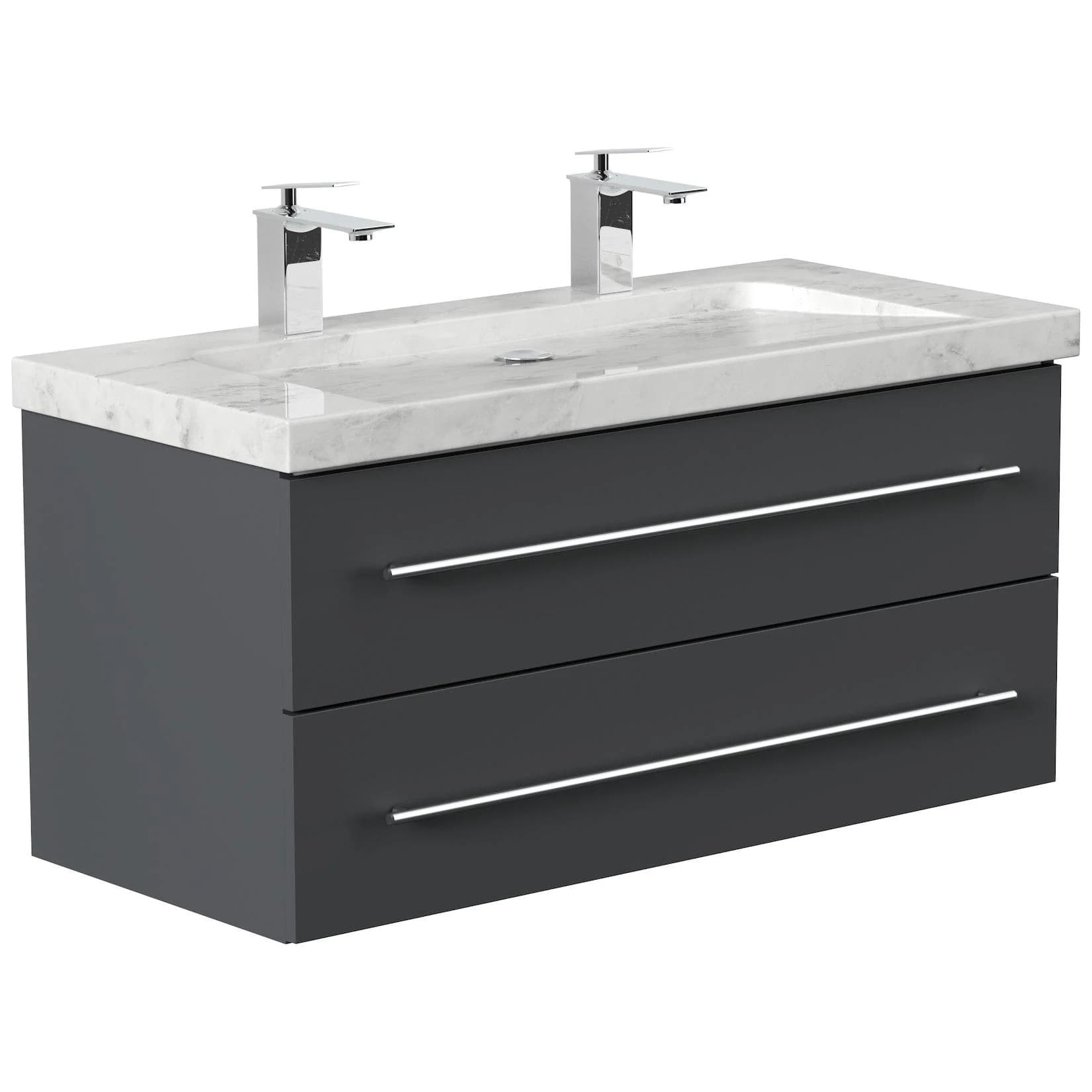 Posseik Badmöbel Marmor Carrara White 100 cm SoftClose