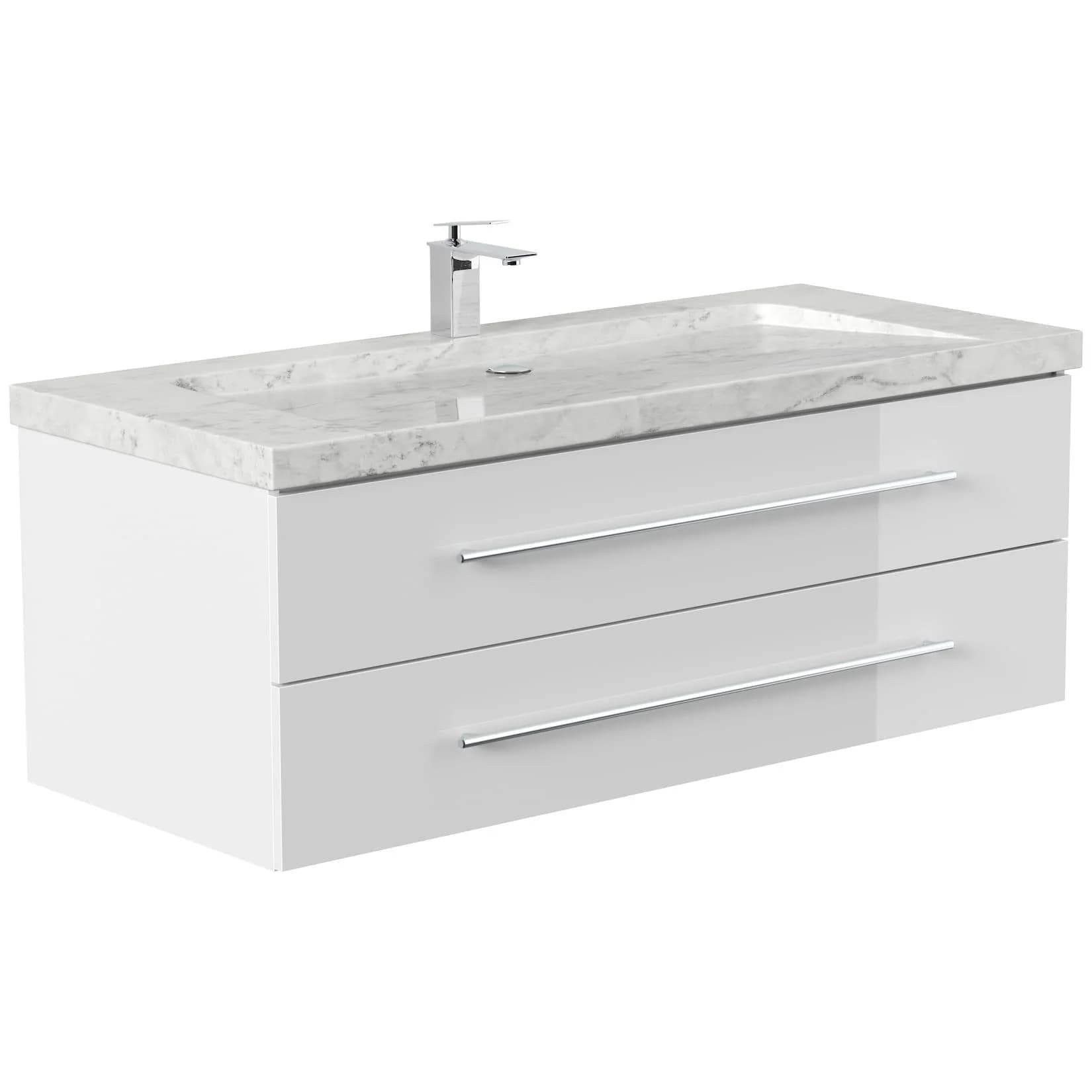 Posseik Badmöbel Marmor Carrara White 130 cm SoftClose