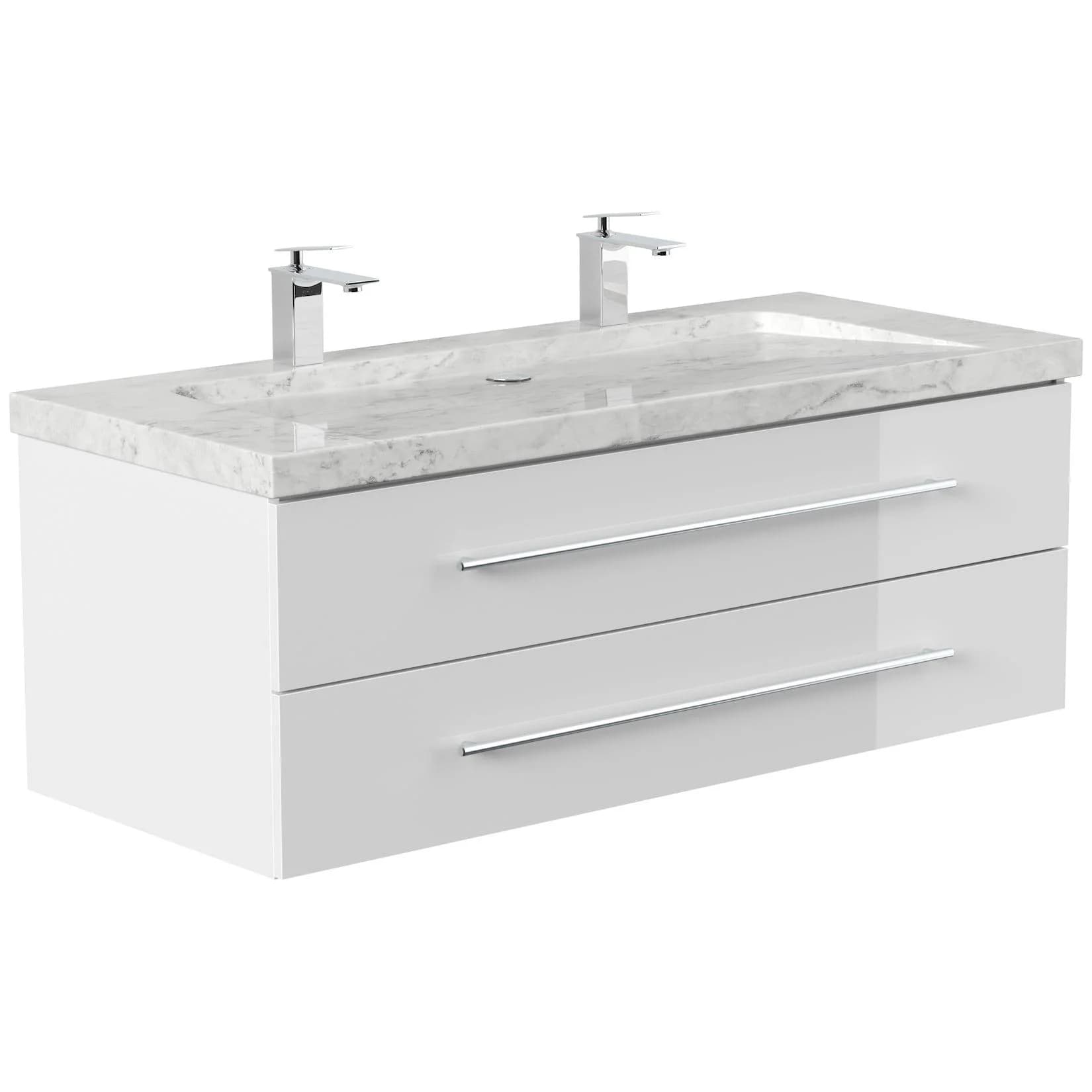 Posseik Badmöbel Marmor Carrara White YAMO 130 cm 2 Hahnlöcher SoftClose Weiß Hochglanz