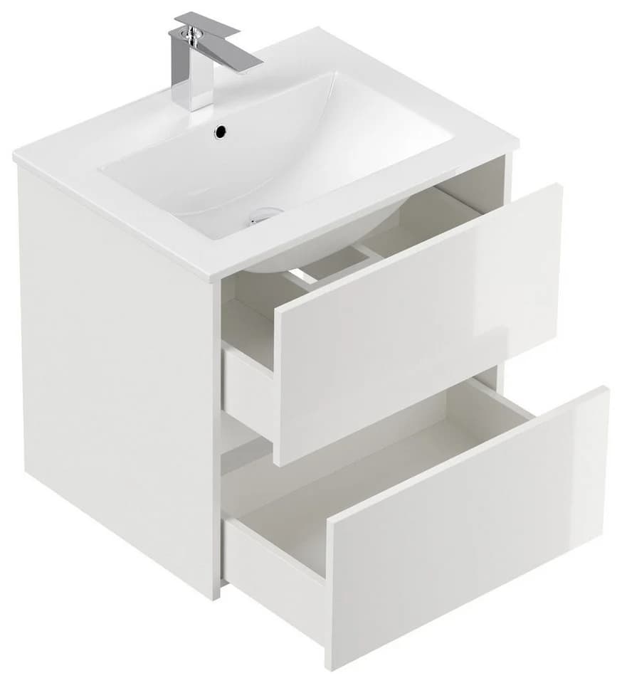 Magnolia Home Badmöbel-Set Taifun 60cm 2tlg mit Spiegelschrank weiß hochglanz