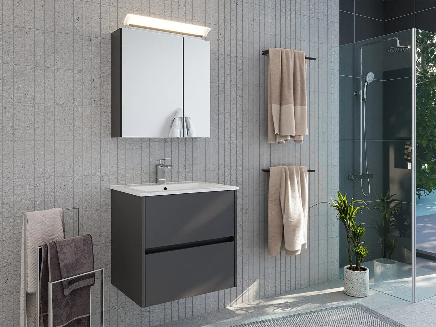 Magnolia Home Badmöbel-Set Taifun 60cm mit Spiegelschrank Softtouch Grau - Bild 2