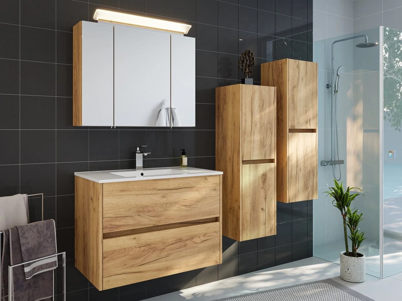 Taifun Badmöbel-Set 80cm 4-tlg. mit Spiegelschrank & 2x Seitenschrank - Bild 2