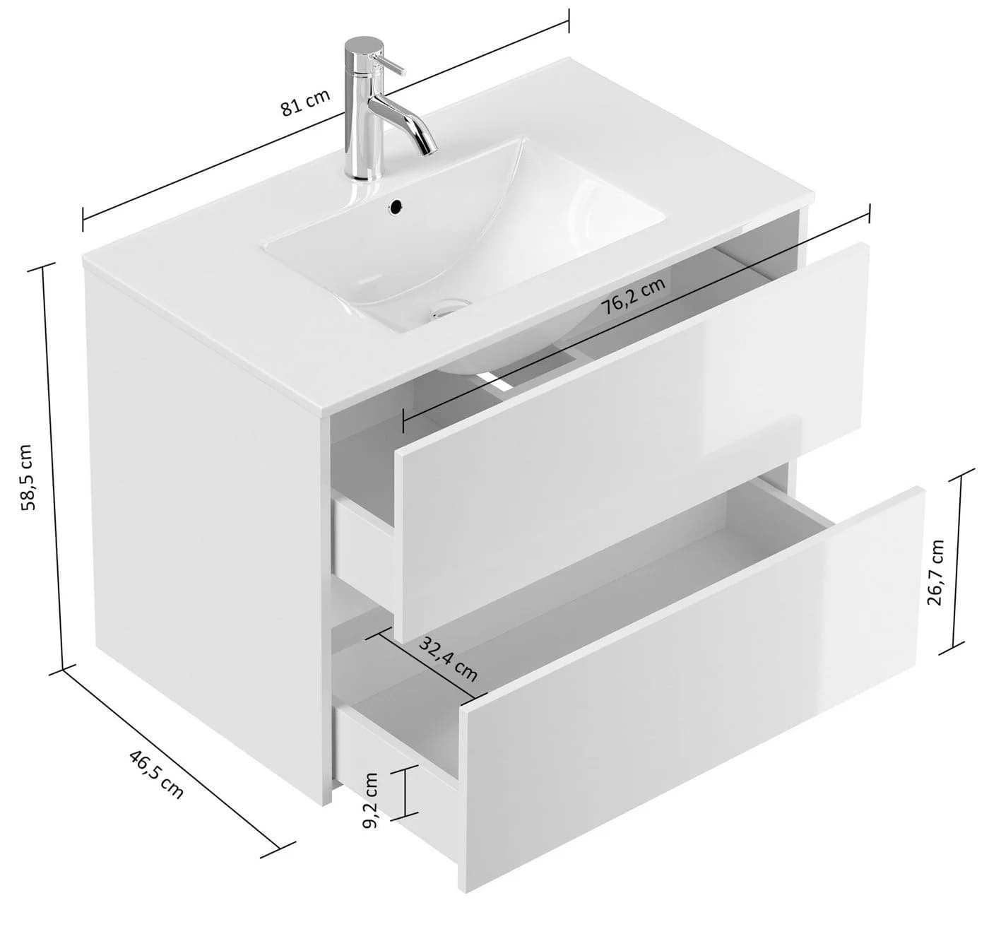 Magnolia Home Badmöbel-Set Taifun 80cm mit Spiegelschrank Eiche Gold - Bild 5