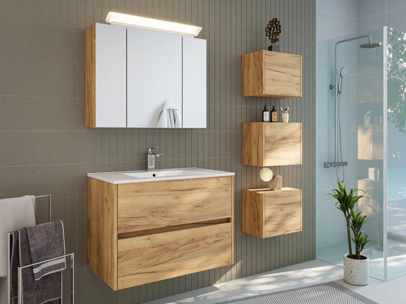Magnolia Home Badmöbelset Taifun 80cm mit Spiegelschrank & LED - Bild 2