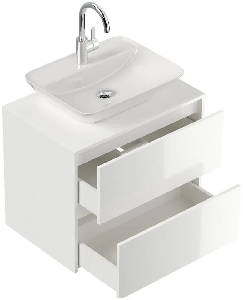 Magnolia Home Badmöbel Taifun 70cm mit Aufsatzwaschbecken weiß hochglanz