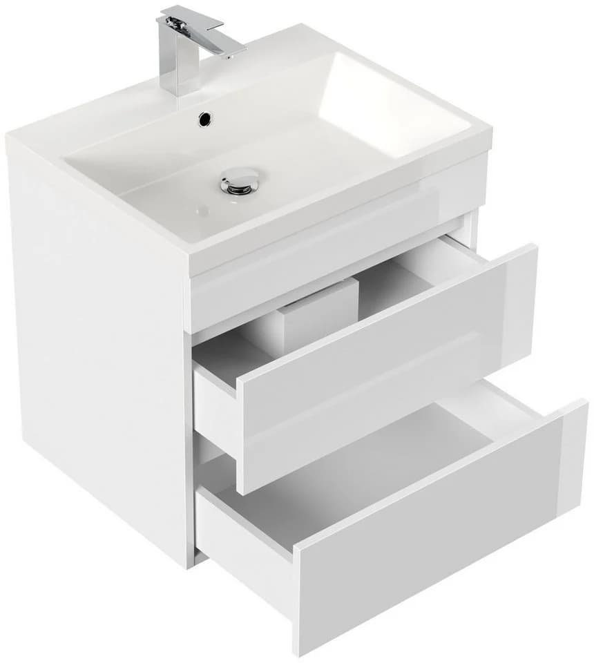 Magnolia Home Waschtisch Badmöbel Via 60 SoftClose Weiß Hochglanz Grifflose Schubladen