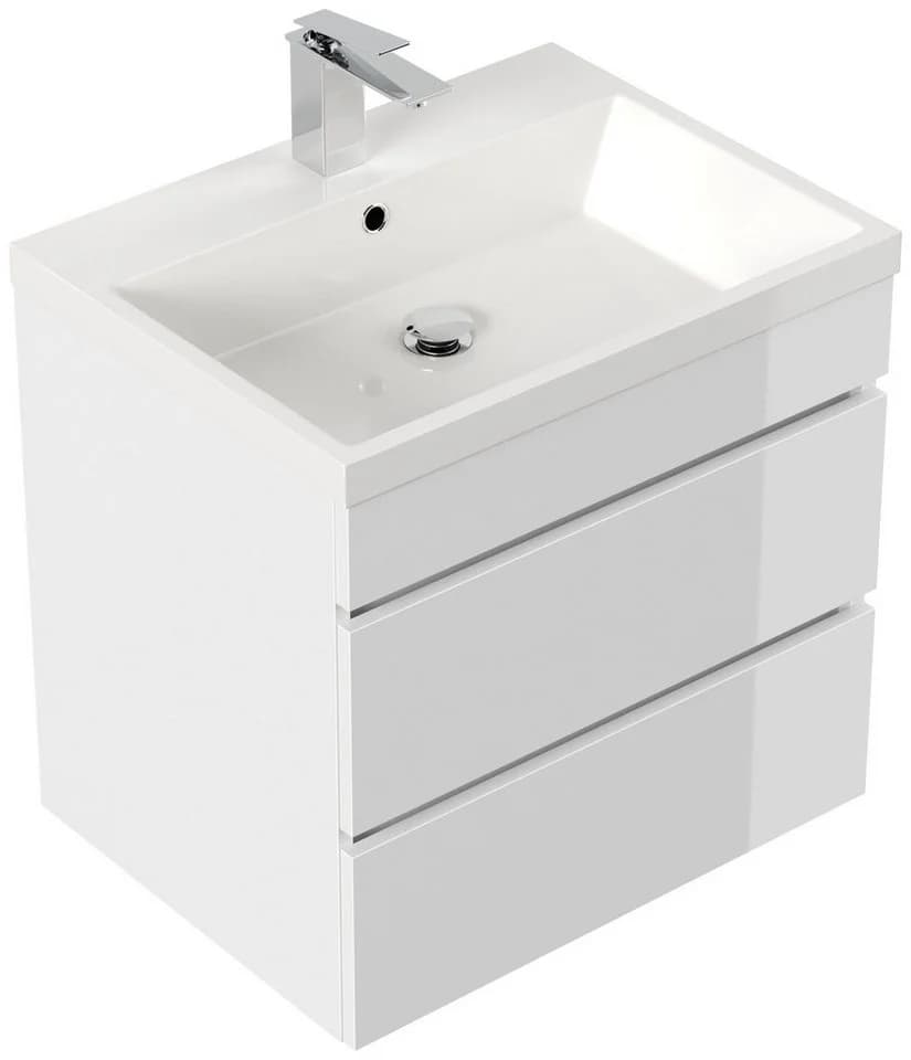 Magnolia Home Waschtisch Badmöbel Via 60 SoftClose Weiß Hochglanz Grifflose Schubladen - Bild 2