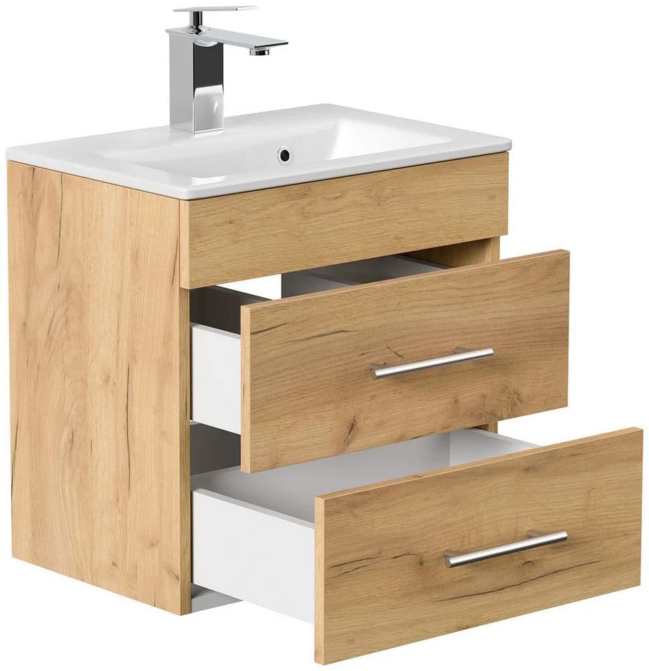 Magnolia Home Badmöbel Mars 500 SlimLine SoftClose eiche gold mit Waschbecken