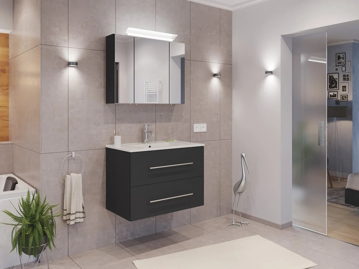 Magnolia Home Badmöbel Set Firenze 70 mit Spiegelschrank Softclose Grau - Bild 2