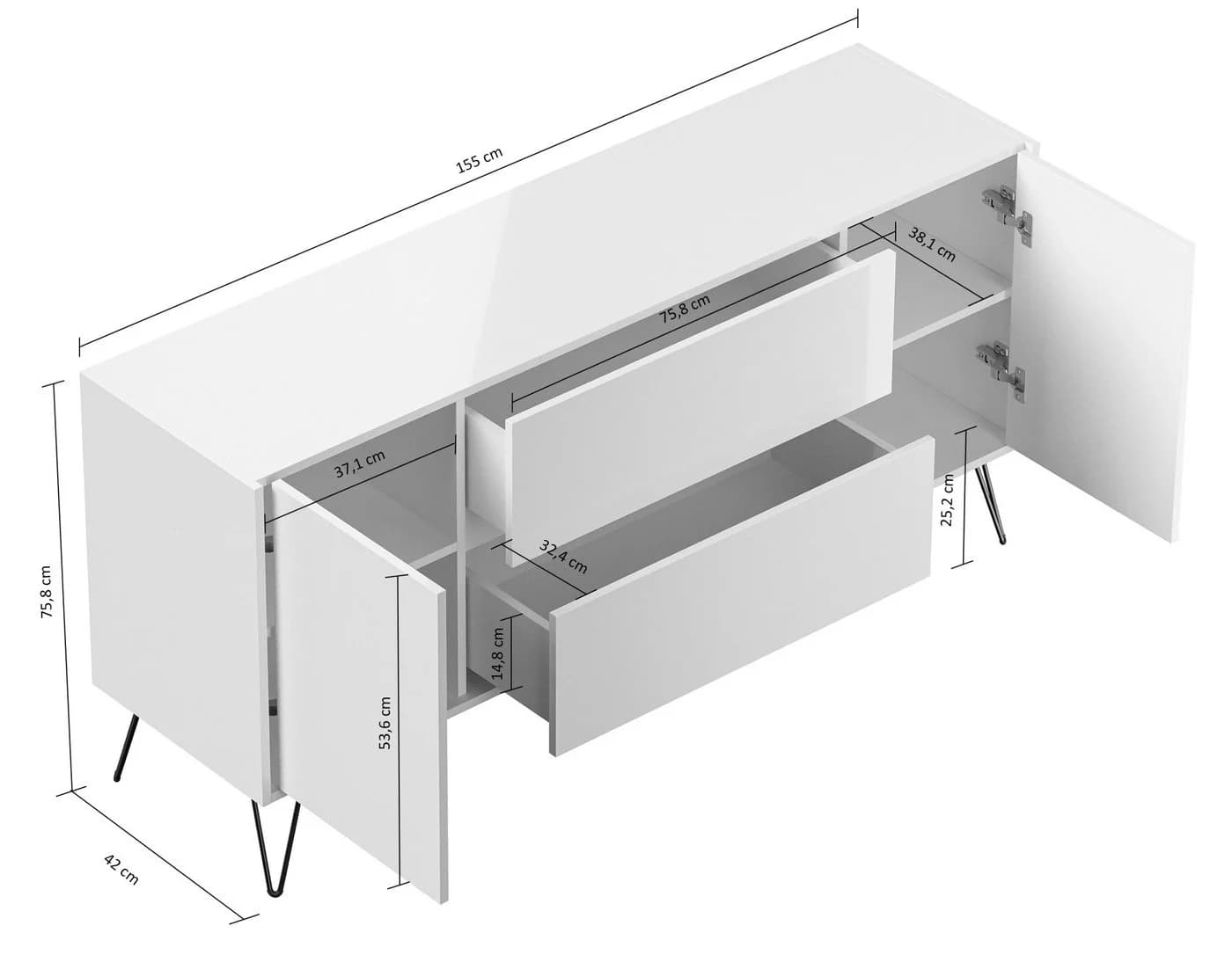 Magnolia Home Sideboard Yako Weiß Hochglanz mit SoftClose