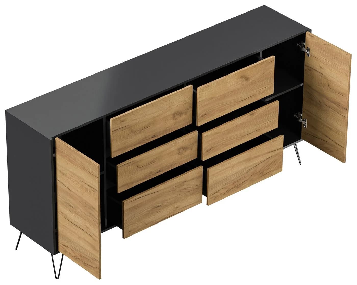 Magnolia Home Sideboard Yako XL 200cm 6 Schubladen 2 Türen Grafit/Eiche - Bild 4