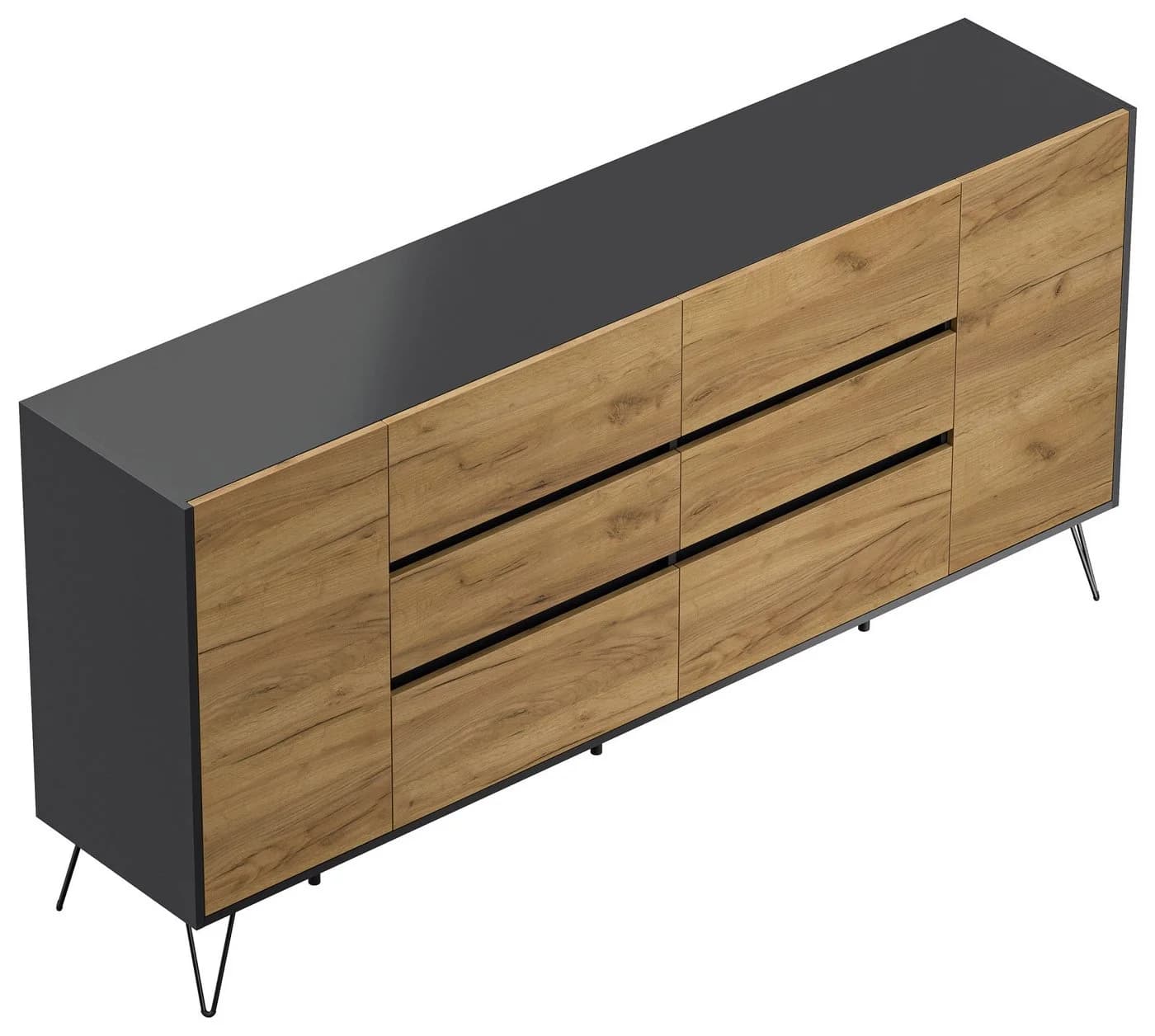 Magnolia Home Sideboard Yako XL 200cm 6 Schubladen 2 Türen Grafit/Eiche - Bild 5