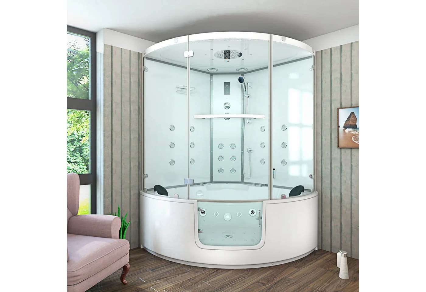 AcquaVapore Großraumdusche mit Dampfdusche, Whirlpool & Massagedüsen Weiß