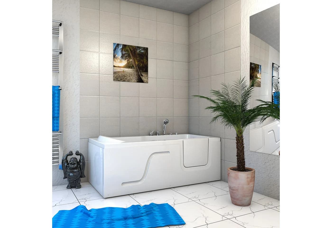 AcquaVapore Whirlpool-Badewanne Seniorenwanne mit Tür weiß