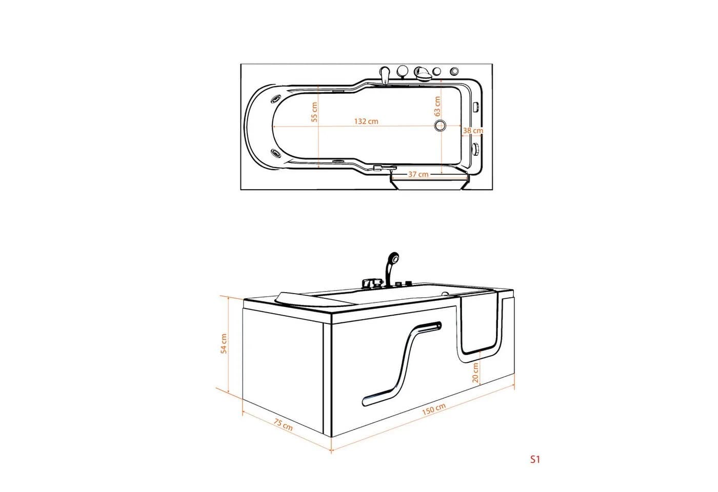 AcquaVapore Whirlpool-Badewanne Seniorenwanne mit Tür weiß - Bild 4
