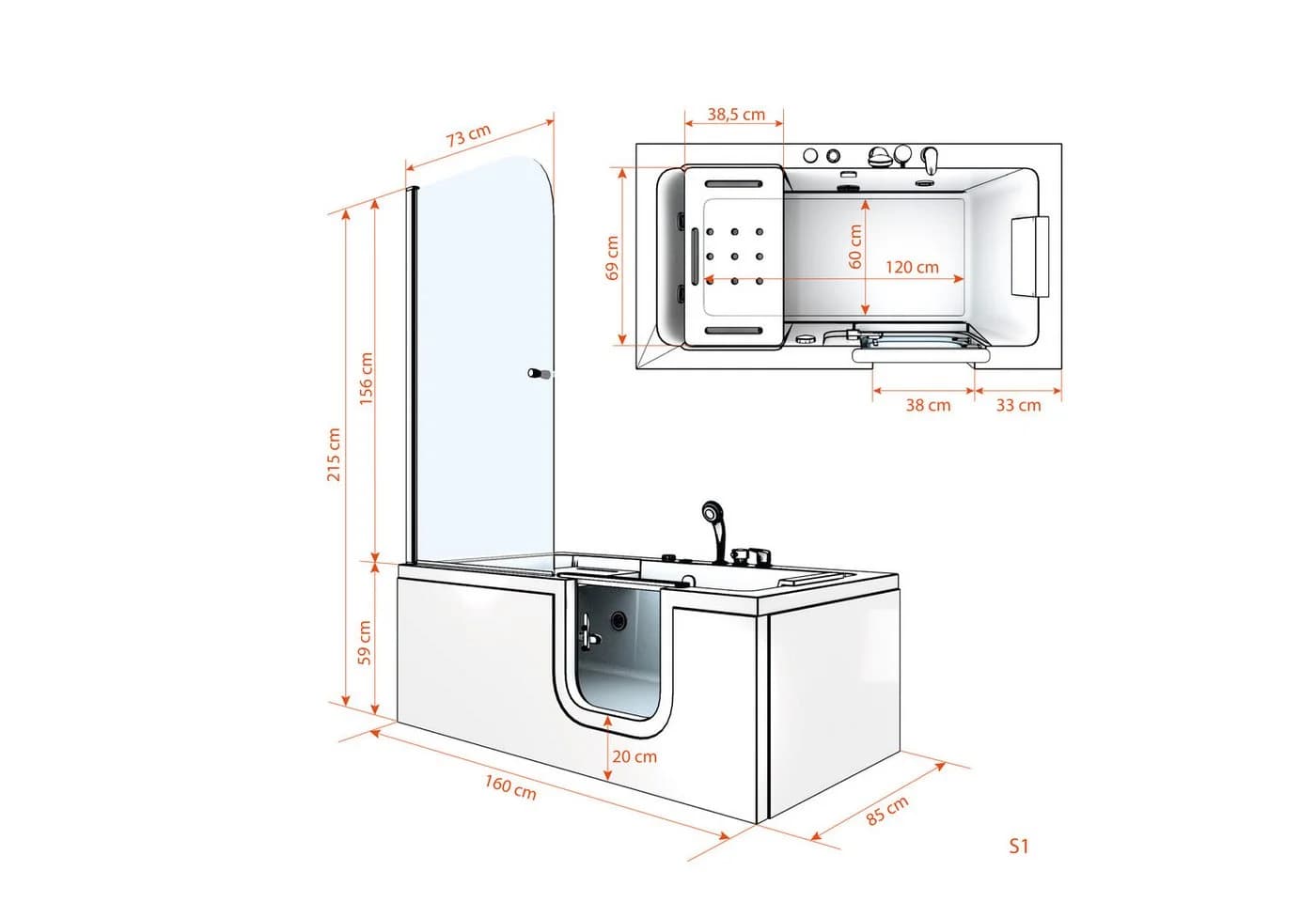 AcquaVapore Seniorendusche mit Tür und Sitzwanne, Sanitär-Acryl, Sicherheitsglas - Bild 5