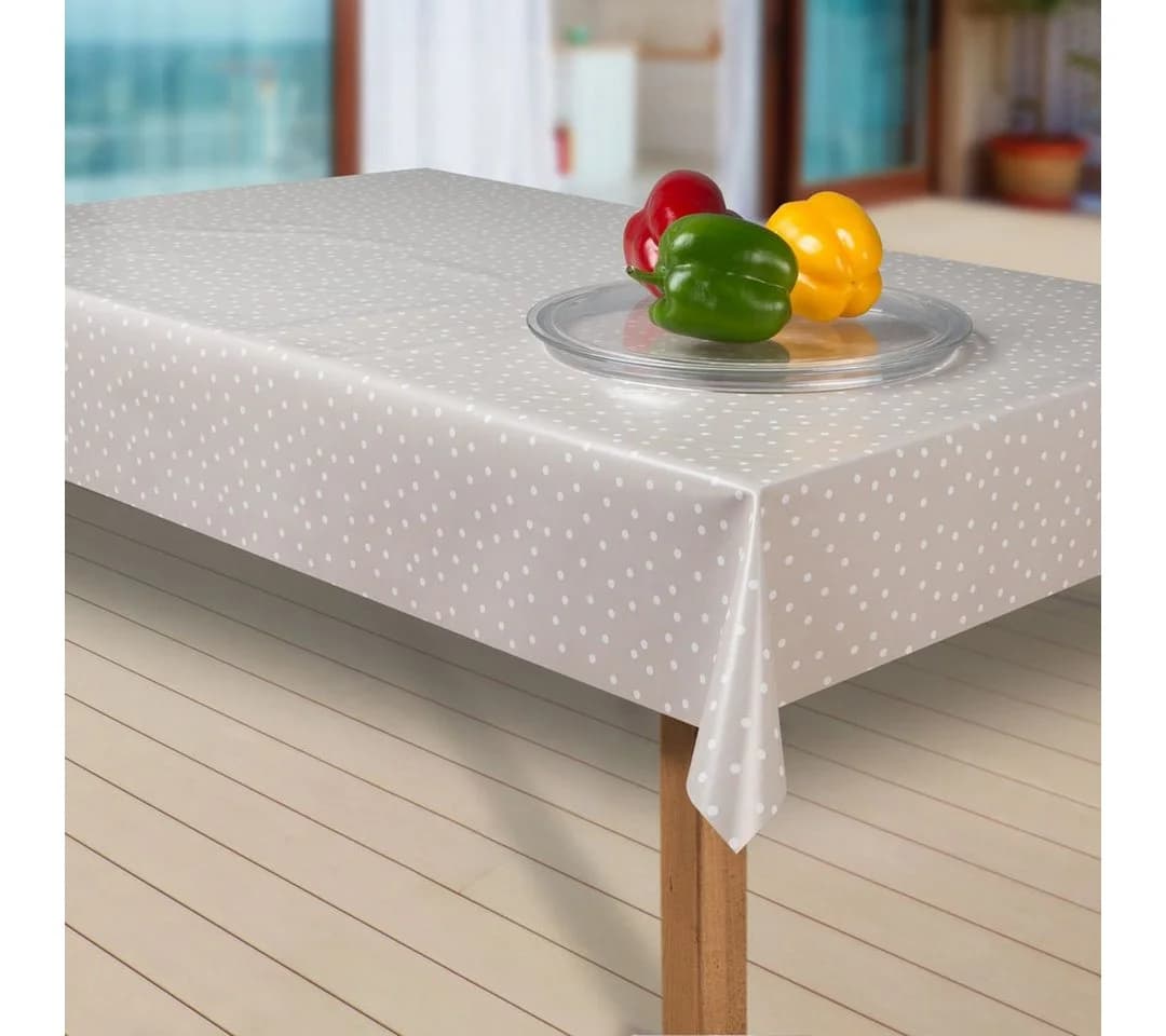 Laro Tischdecke Wachstuch Punktiert Beige/Weiß