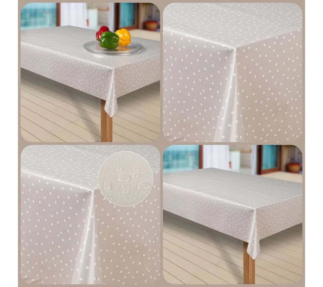 Laro Tischdecke Wachstuch Punktiert Beige/Weiß - Bild 2