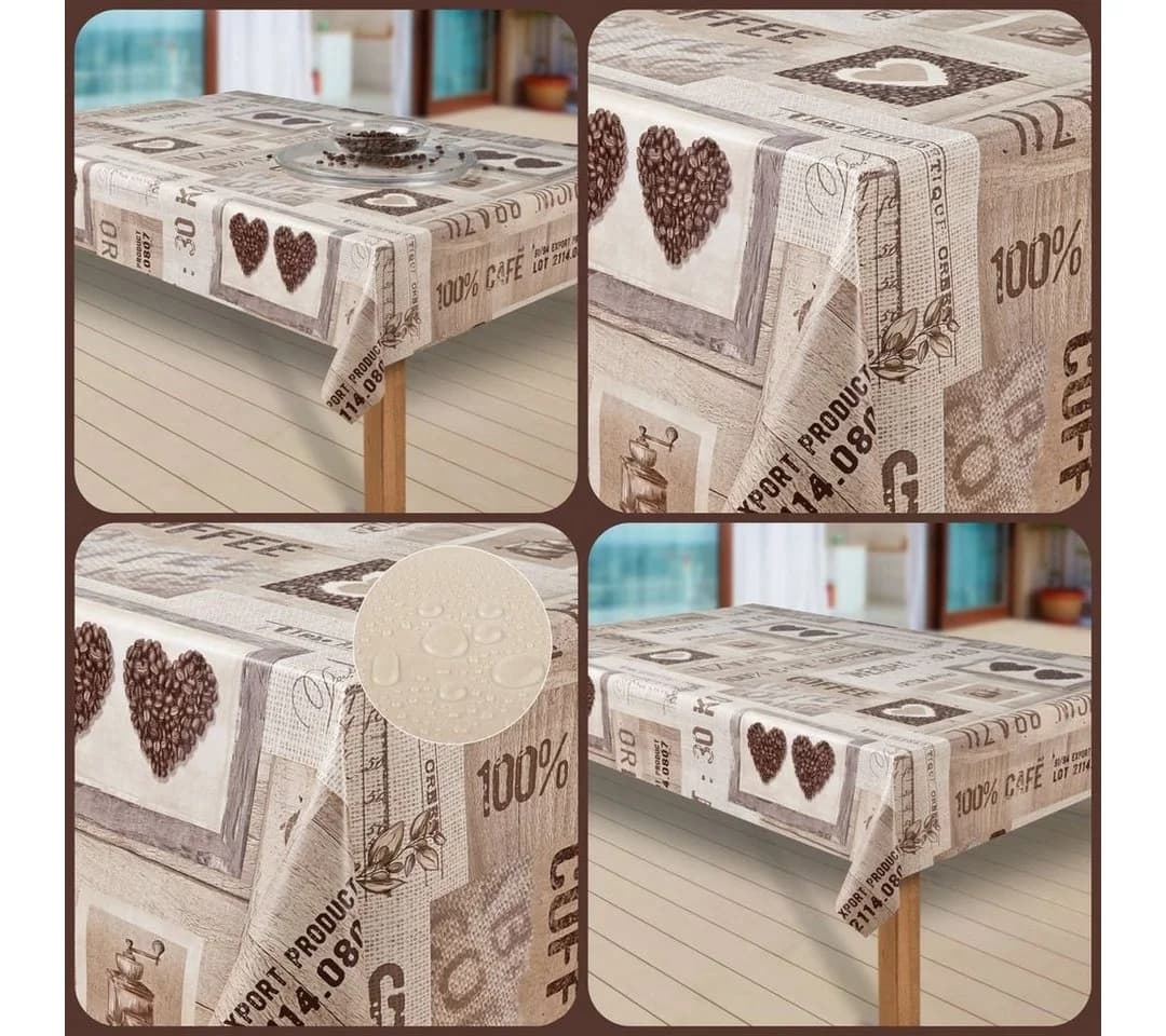 Laro Tischdecke Wachstuch Coffee Herzen Braun Rechteckig