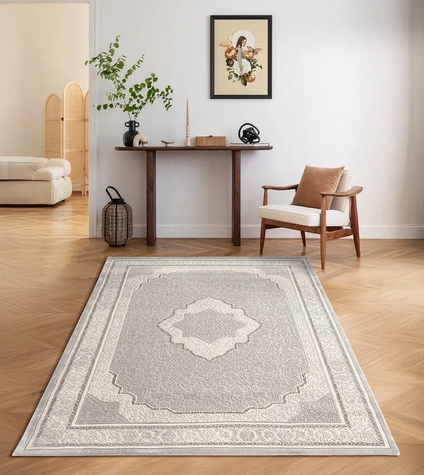 Carpetilla Teppich Designer Grau-Cream Rechteckig Velours