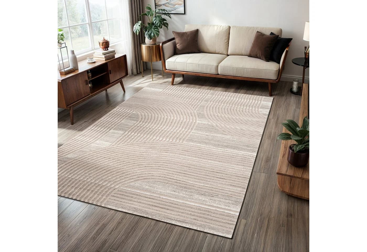 Carpetilla Designteppich Welle Cream-L.Nerz Polyester