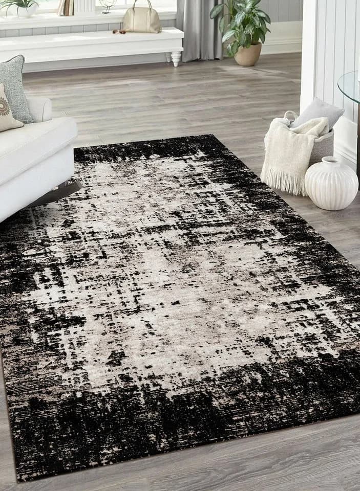 Carpetilla Designteppich Wohnzimmer Teppich Abstrakte Musterung Schwarz-Cream