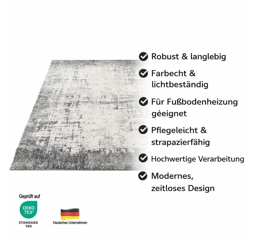 Carpetilla Designer Teppich Hochflor Wohnzimmer Abstrakt Grau-Cream - Bild 3