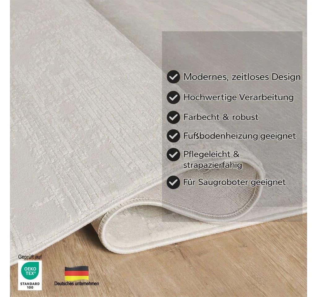 Carpetilla Kurzflor Teppich Creme Modern 3D Muster - Bild 3