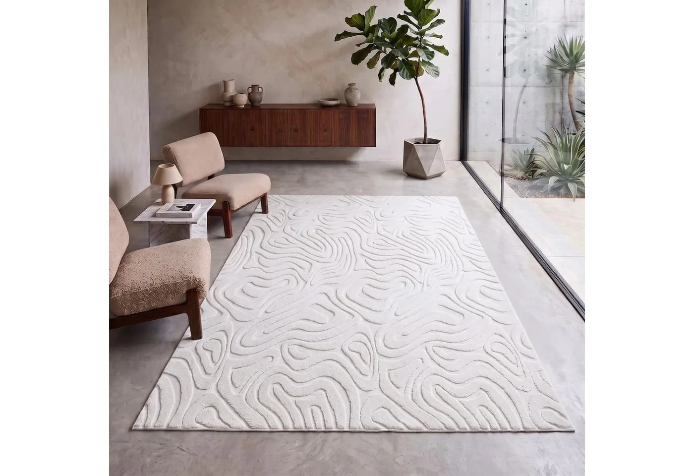 Carpetilla Teppich Rechteckig Creme 3D-Struktur - Bild 2