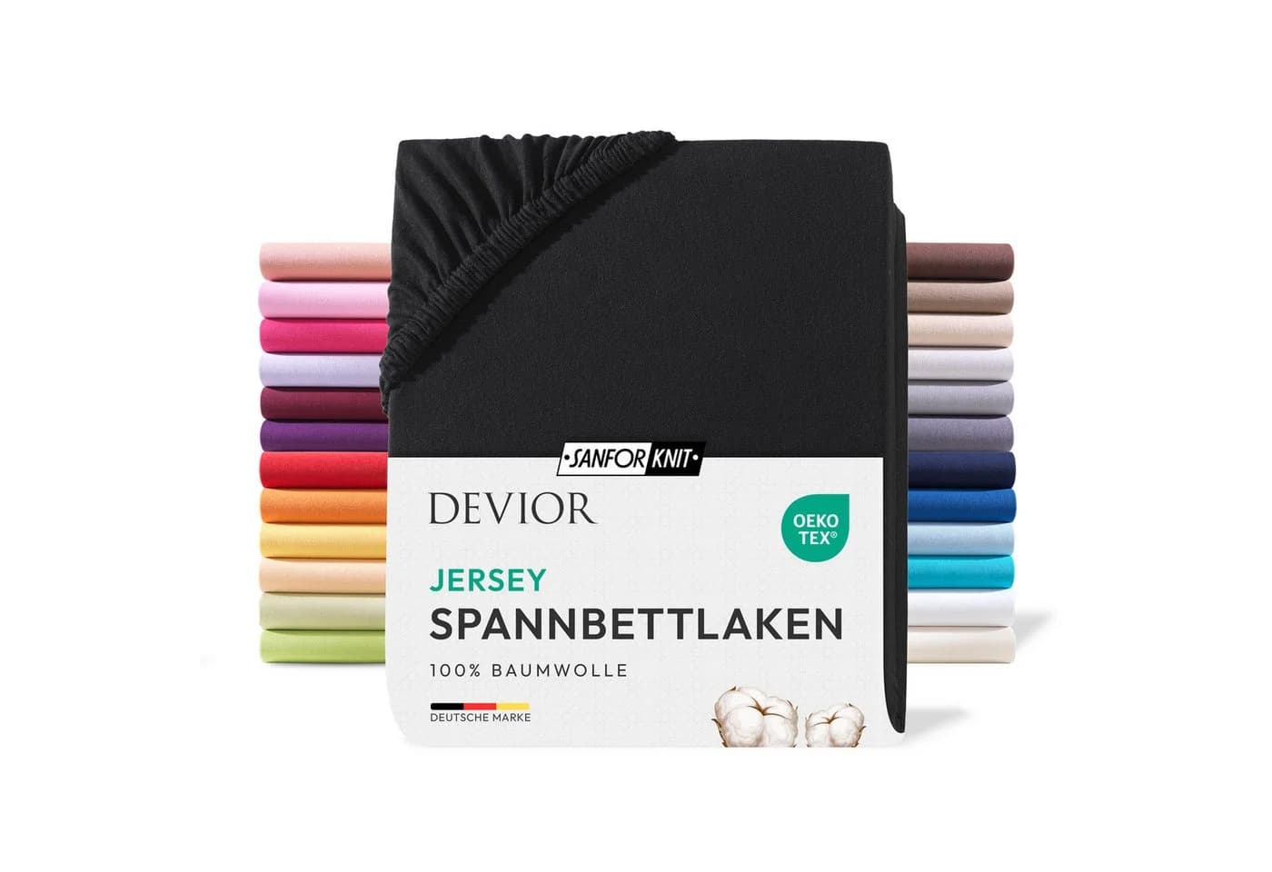 Devior Spannbettlaken 100% Baumwolle Jersey Schwarz Rundumgummizug - Bild 2