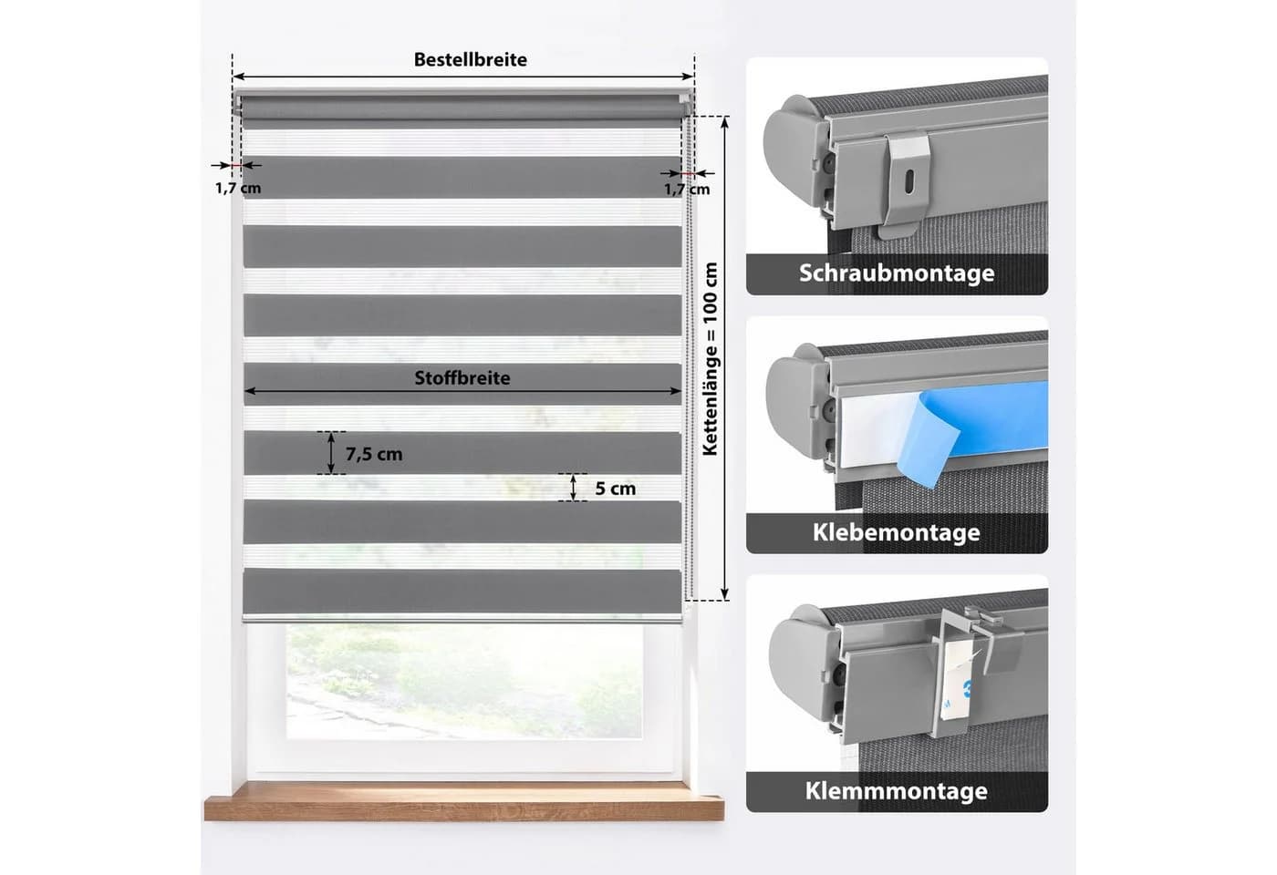 Jalousiescout Doppelrollo Dunkelgrau Lichtdurchlässig