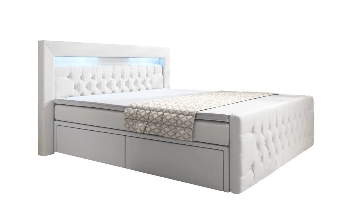 Luxusbetten24 Boxspringbett Sera Weiß mit LED-Beleuchtung und Stauraum - Bild 2