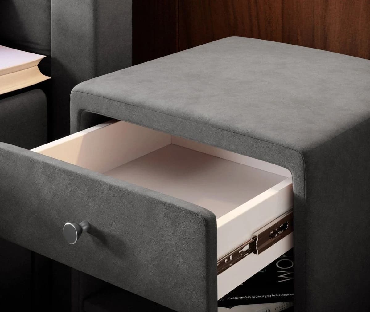 Luxusbetten24 Designer Nachttisch Amy mit Samtbezug Grau - Bild 4