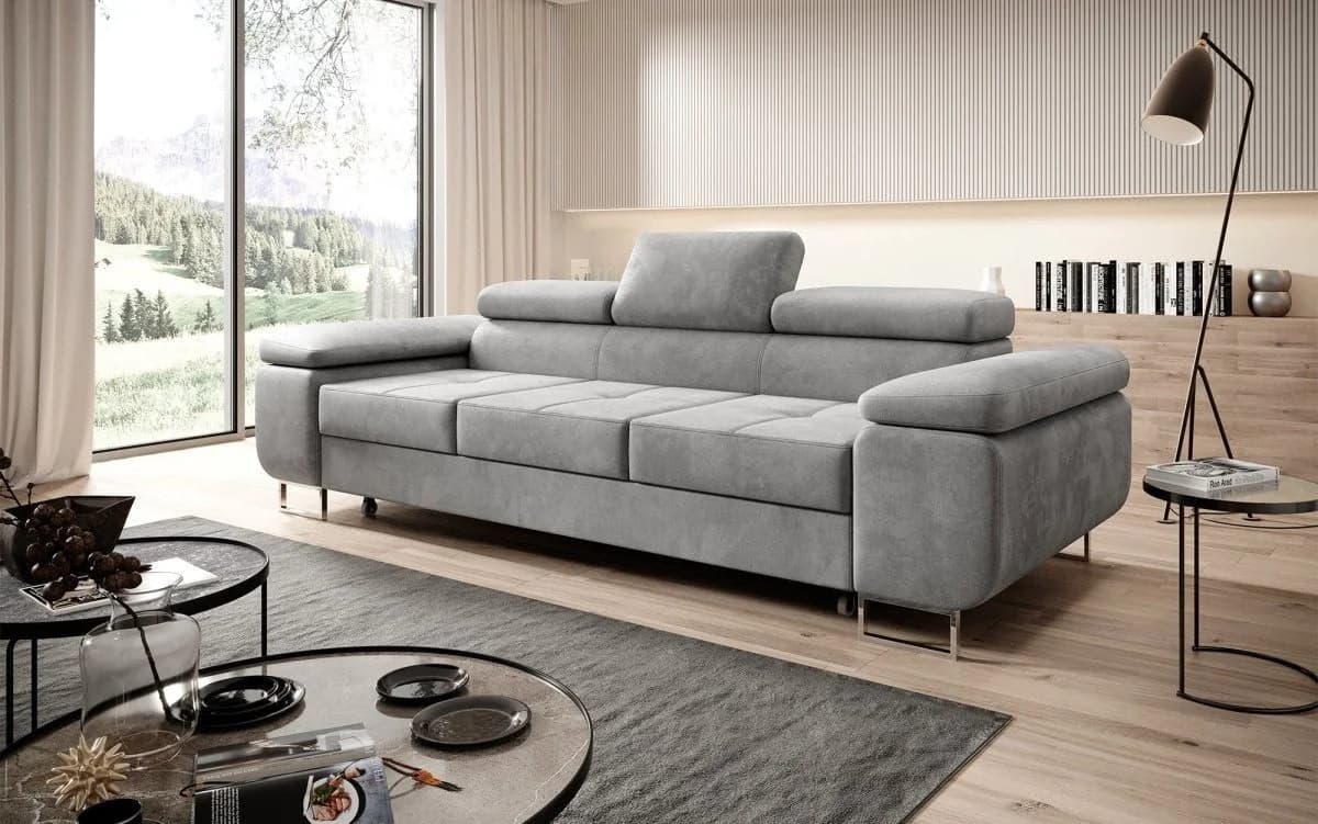 Luxusbetten24 Schlafsofa Siera Samt grau mit Schlaffunktion