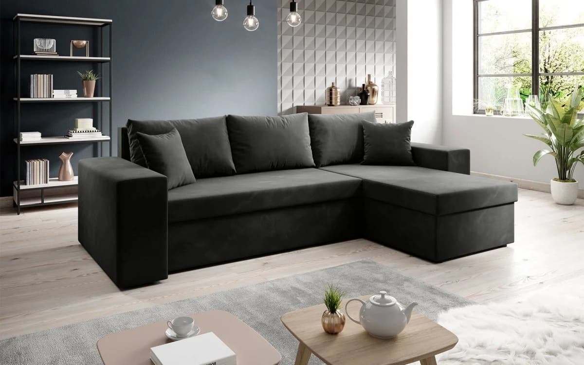 Luxusbetten24 Schlafsofa Denver Schwarz Samt mit Schlaffunktion