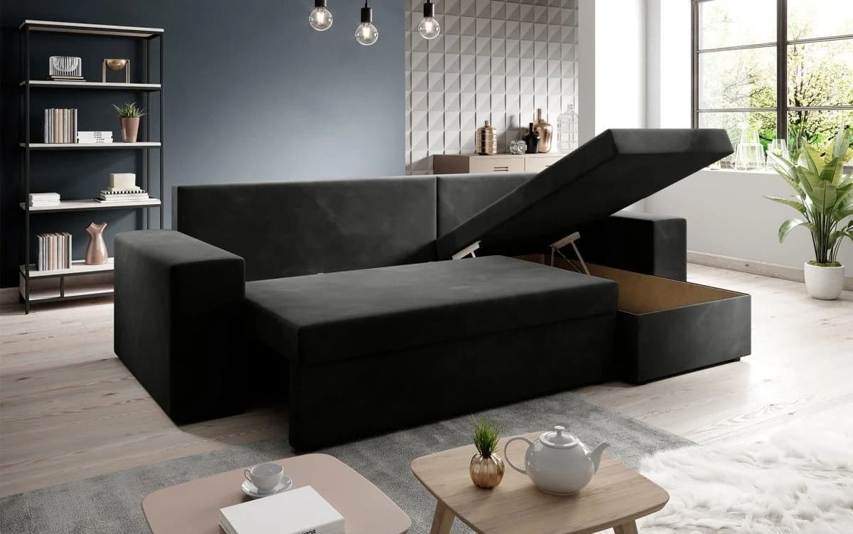 Luxusbetten24 Schlafsofa Denver Schwarz Samt mit Schlaffunktion - Bild 3