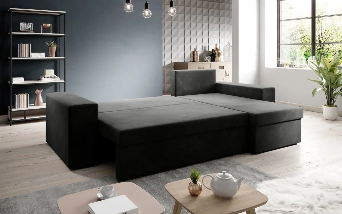 Luxusbetten24 Schlafsofa Denver Schwarz Samt mit Schlaffunktion - Bild 4