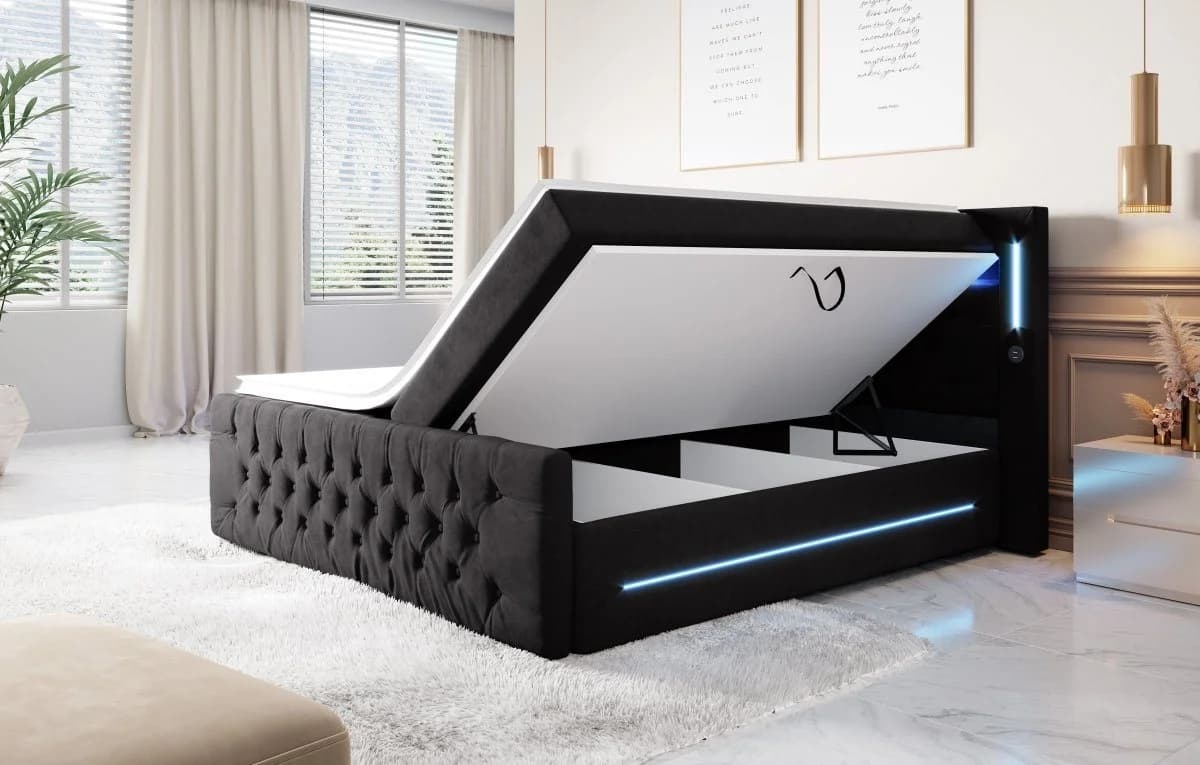 Luxusbetten24 Boxspringbett Moonlight Schwarz mit LED, USB & Stauraum - Bild 4
