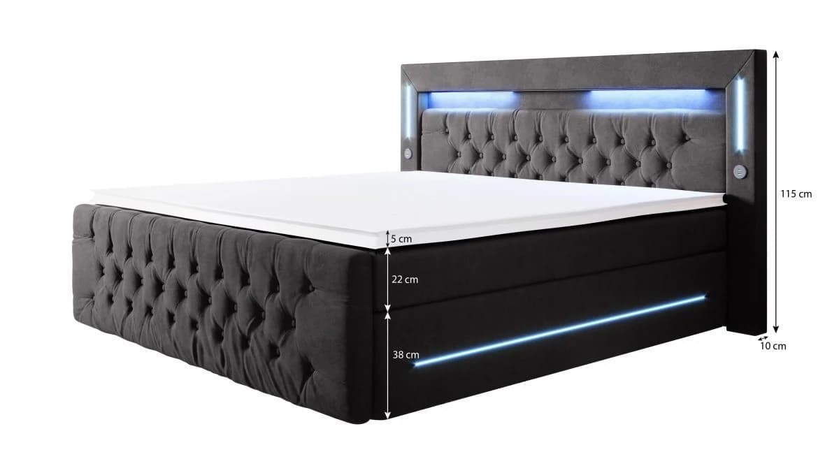 Luxusbetten24 Boxspringbett Moonlight Schwarz mit LED, USB & Stauraum - Bild 5
