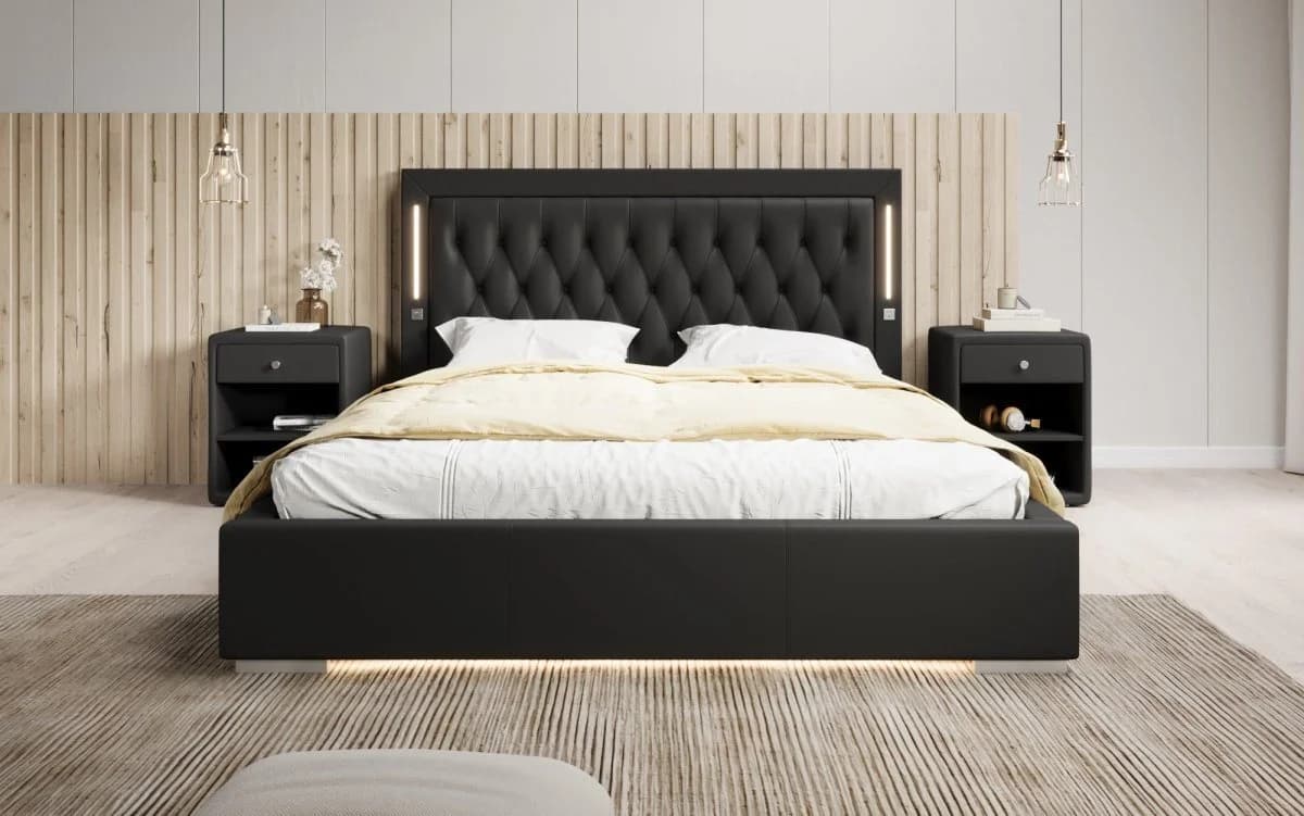Luxusbetten24 Polsterbett Rio Schwarz mit RGB-Beleuchtung und USB-Anschluss - Bild 3