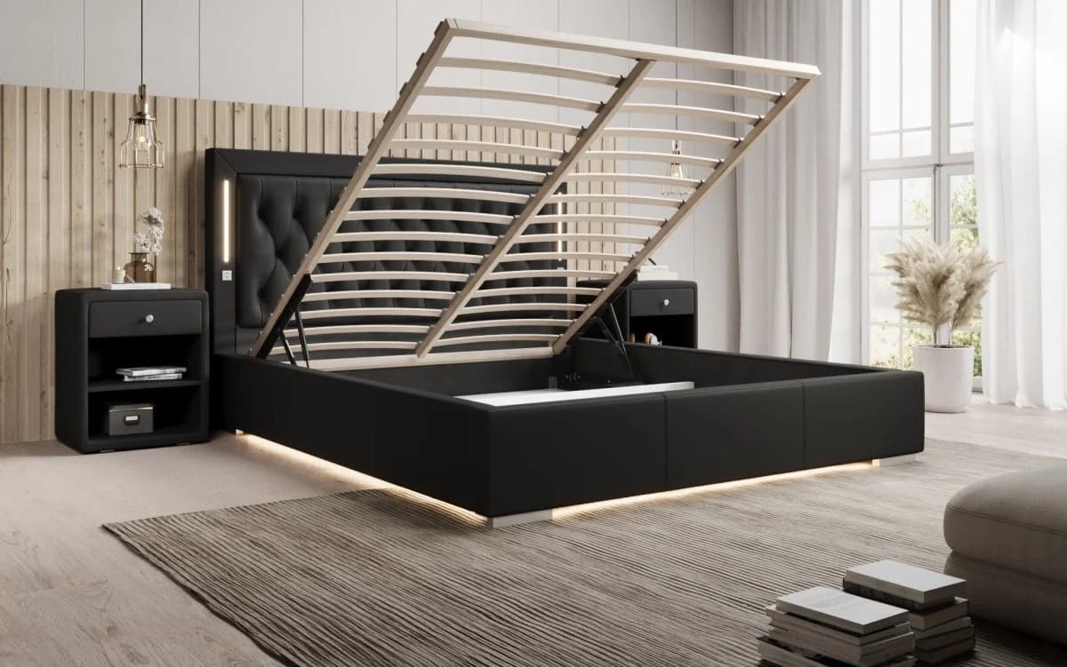 Luxusbetten24 Polsterbett Rio Schwarz mit RGB-Beleuchtung und USB-Anschluss - Bild 4