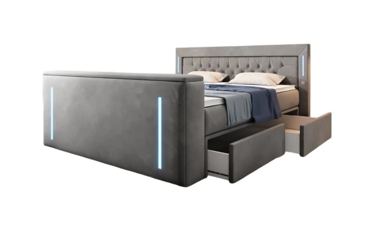 Luxusbetten24 Boxspringbett Divaneo Grau mit TV-Lift und Stauraum - Bild 2
