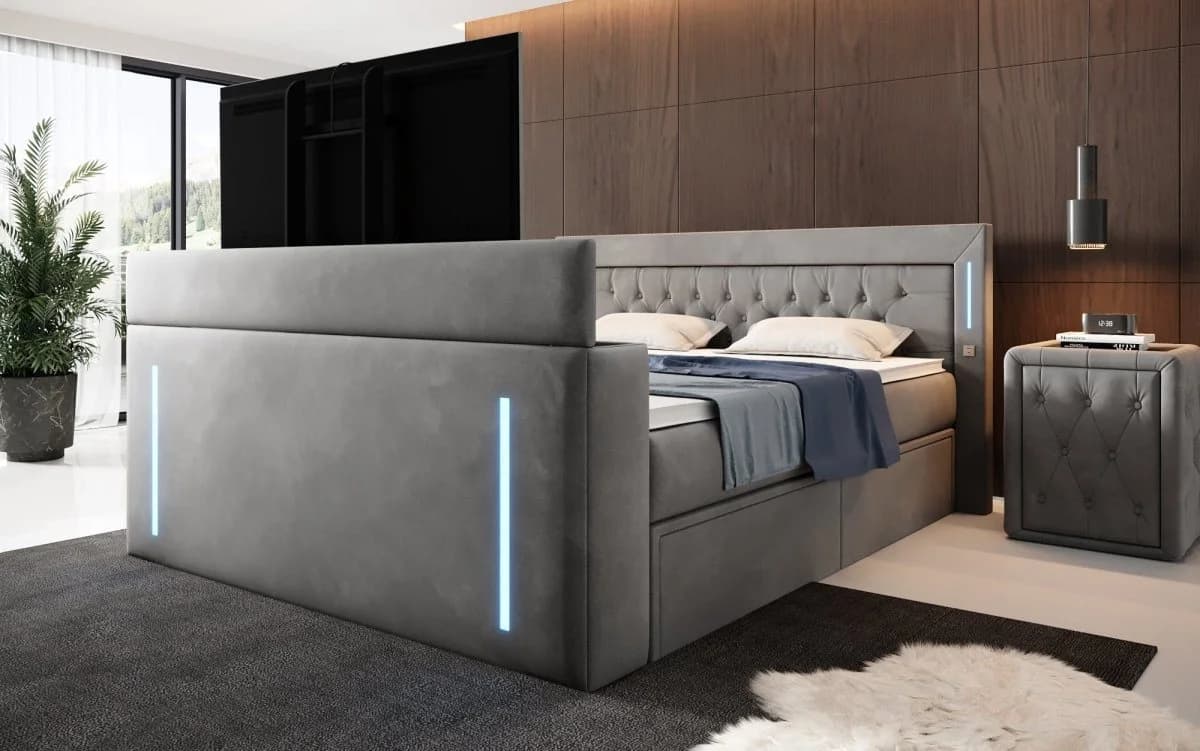 Luxusbetten24 Boxspringbett Divaneo Grau mit TV-Lift und Stauraum - Bild 3