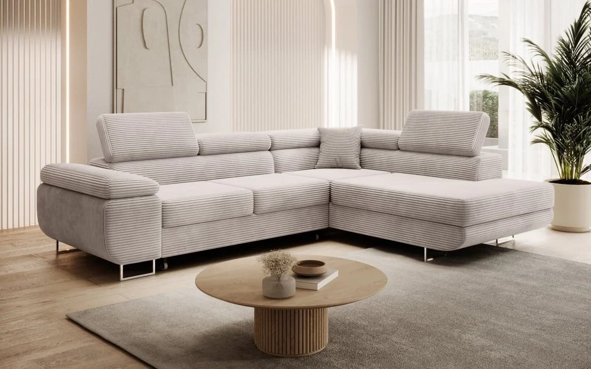 Luxusbetten24 Schlafsofa Aston Beige Cord mit Schlaffunktion
