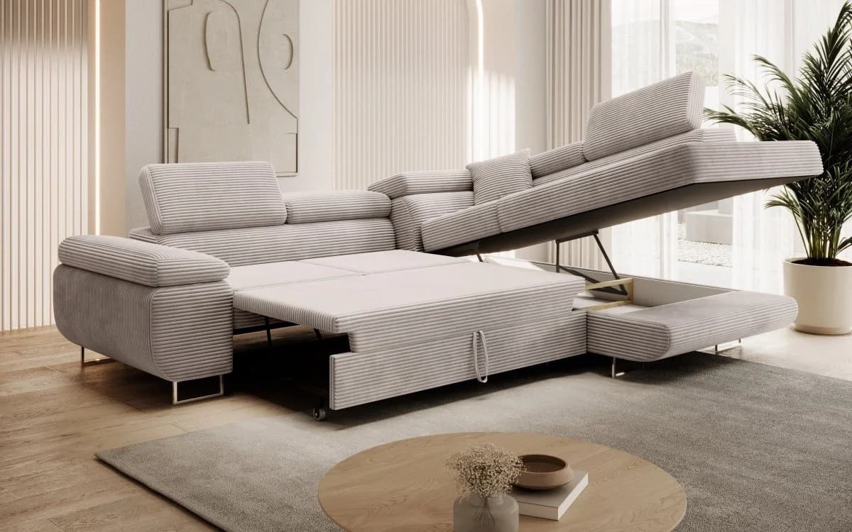 Luxusbetten24 Schlafsofa Aston Beige Cord mit Schlaffunktion - Bild 4