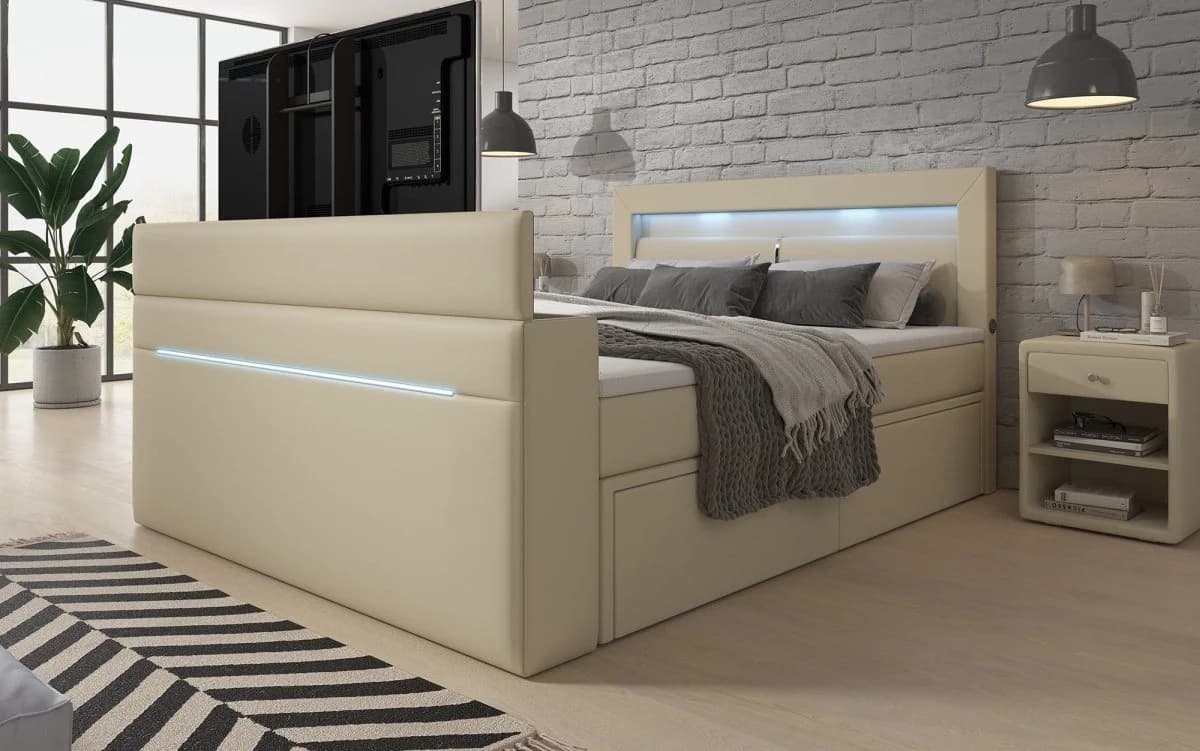 Luxusbetten24 Boxspringbett Rinori Beige mit TV Lift und Stauraum - Bild 3