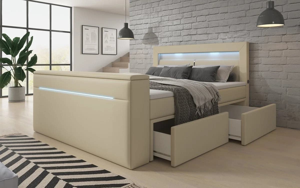 Luxusbetten24 Boxspringbett Rinori Beige mit TV Lift und Stauraum - Bild 4